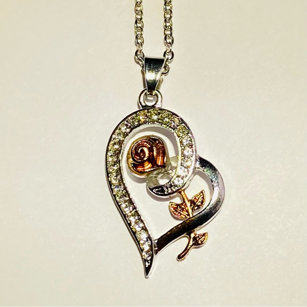 14k White Gold CZ Cubic Zircon Rose Flower Heart Pendant Necklace Chain Love - Picture 4 of 12